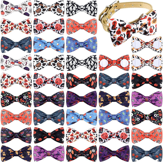 16 Pieces Dog Bow Ties Slide Dog Collar Bows Summer Hawaiian Styles Dog Collar Attachment Bows with Rubber Bands Dog Bow Ties for Large Dogs Spring Summer Grooming Independence Day (Horror Style)