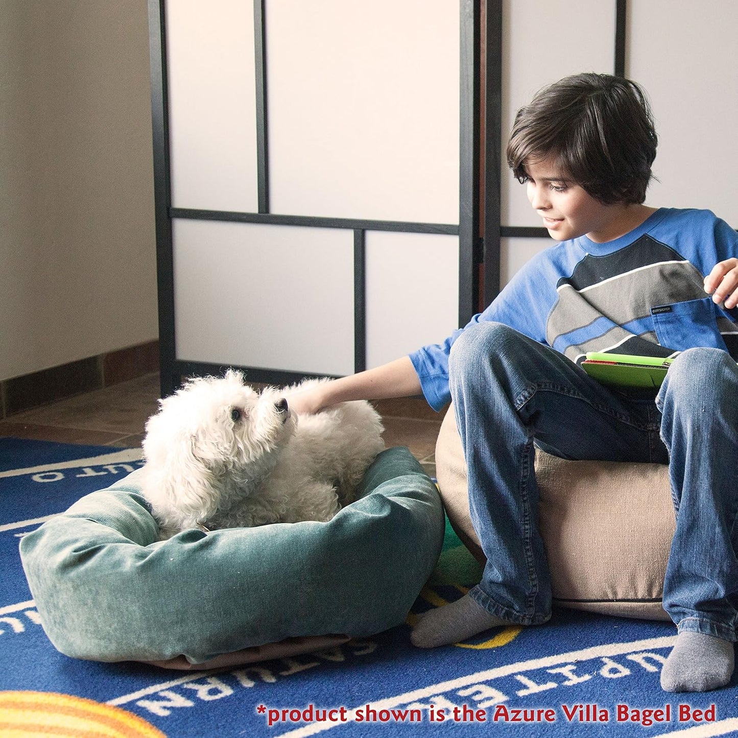 Majestic Pet 32 Inch Micro Velvet Calming Dog Bed Washable 32x23x7 (inch) – Cozy Soft Round Donut Dog Bed with Spine for Head Support - Pet Bed Medium - Storm