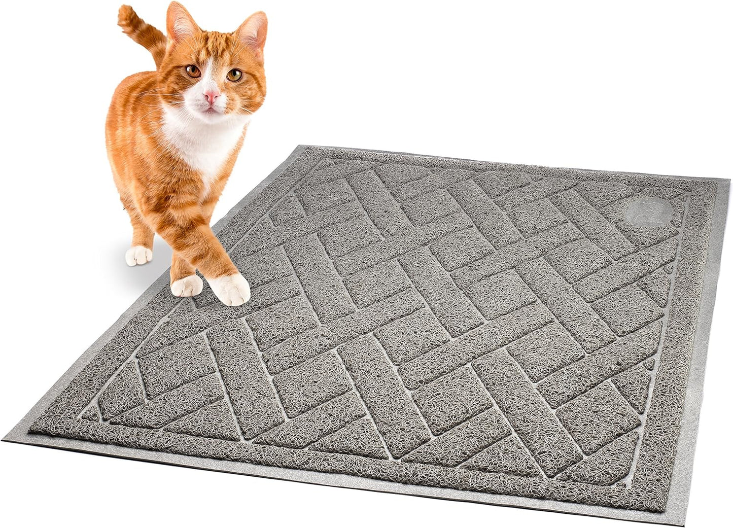 Pawkin Cat Litter Mat, Patented Design with Litter Lock Mesh, Extra Large, Durable, Easy to Clean, Soft, Fits Under Litter Box, Litter Free Floors, Gray